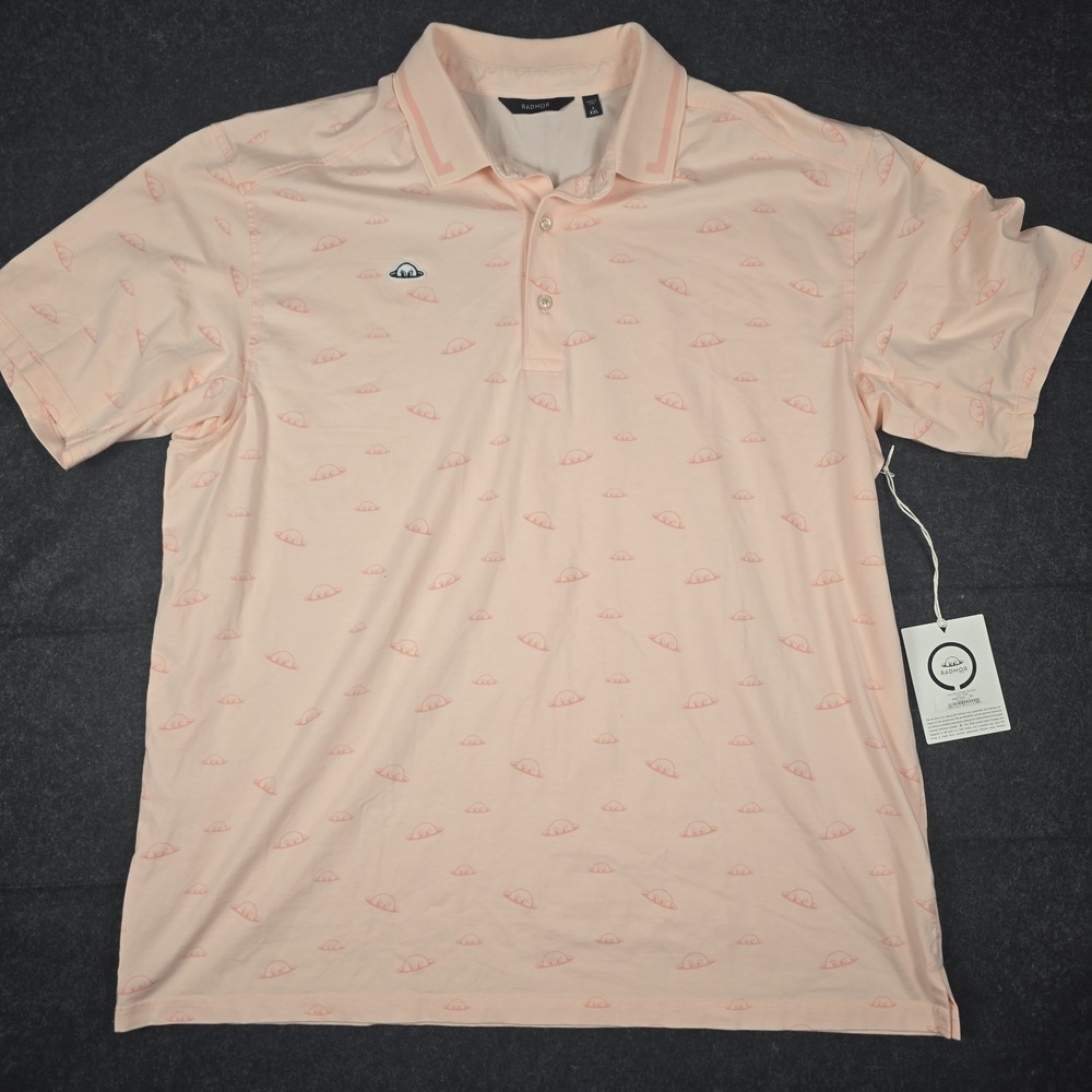 RADMOR Men's Golf Polo Shirt XXL Taylor Bobrad Repeat Pale Pink   Logo NWT